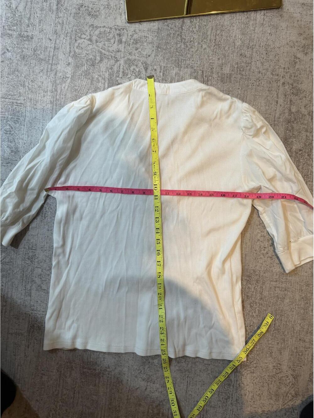 Veronica Beard White Henley Puff Sleeve Top - Picture 5 of 5